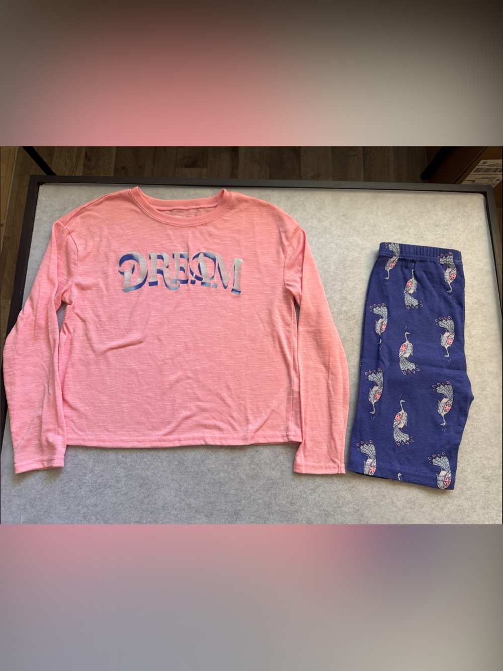 Carter’s Girls' Pink 'DREAM' Long-Sleeve Pajama Top with Blue Printed shorts 12